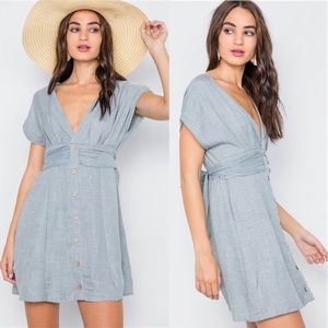 V-Neck Button Front Mini Boho Dress